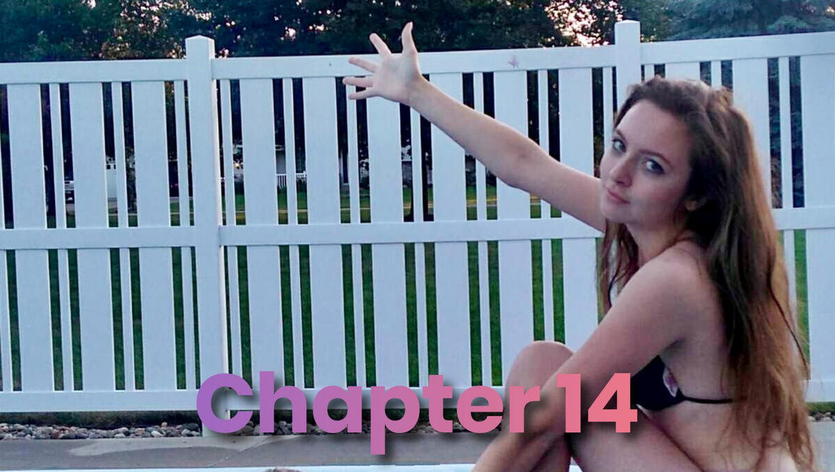 Diana at the pool with her arms outstretched in a welcoming manner and text at the bottom for Chapter 14.