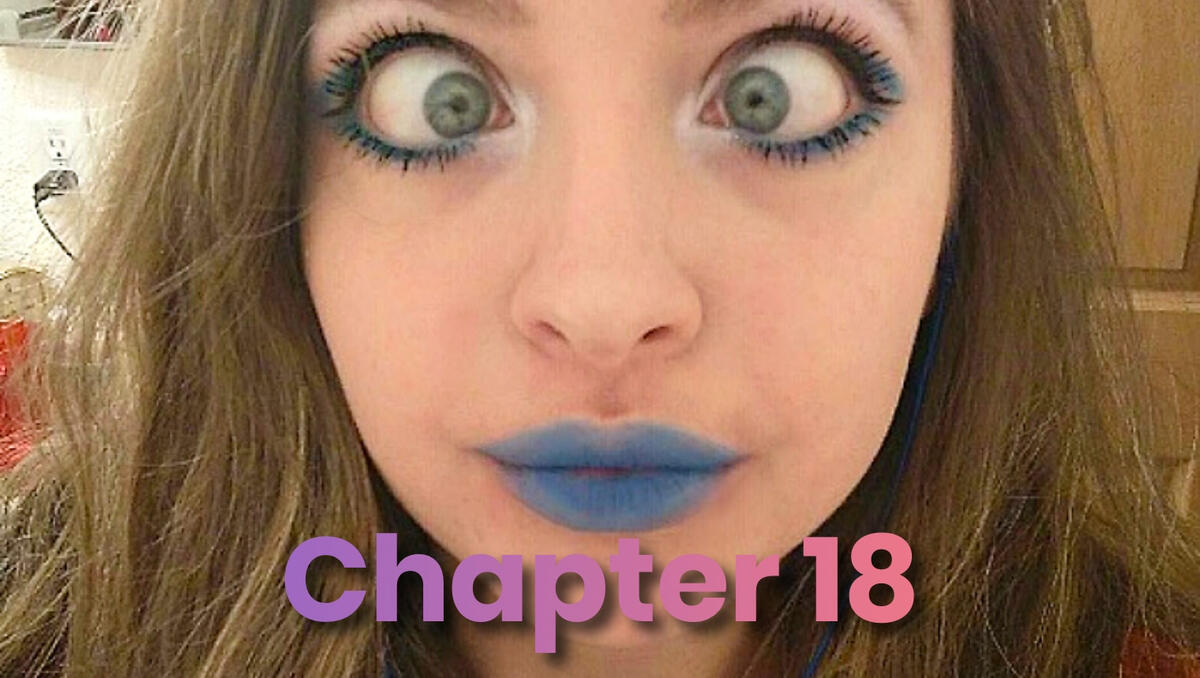 Selfie of Diana Soft crossing her eyes and wearing blue lipstick.